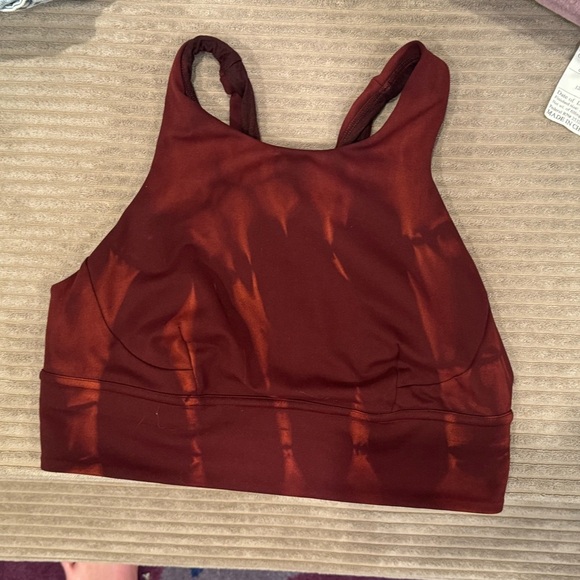 Lululemon High Neck Sports Bra – Size 8 (Tie-Dye Maroon/Burnt Red) - Picture 1 of 4